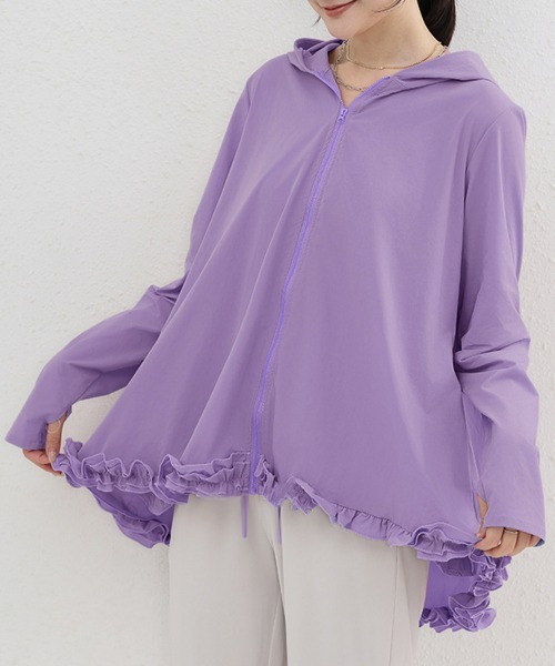 Miniministore(ミニミニストア)の「シアパーカー長袖フリルラッシュガード夏服(カーディガン/ボレロ・レディース・ホワイト/ブラック/ベージュ/ライトグリーン/ラベンダー/スモークピンク・FREE)」の16枚目の写真