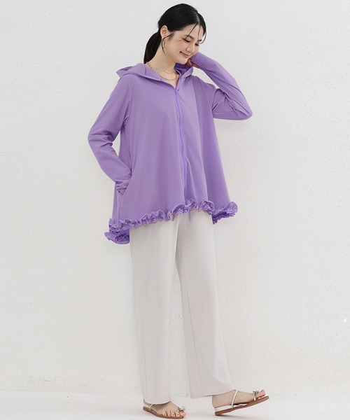 Miniministore(ミニミニストア)の「シアパーカー長袖フリルラッシュガード夏服(カーディガン/ボレロ・レディース・ホワイト/ブラック/ベージュ/ライトグリーン/ラベンダー/スモークピンク・FREE)」の15枚目の写真