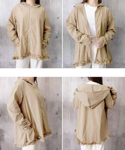 Miniministore(ミニミニストア)の「シアパーカー長袖フリルラッシュガード夏服(カーディガン/ボレロ・レディース・ホワイト/ブラック/ベージュ/ライトグリーン/ラベンダー/スモークピンク・FREE)」の14枚目の写真