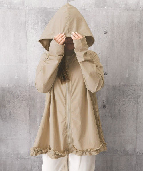Miniministore(ミニミニストア)の「シアパーカー長袖フリルラッシュガード夏服(カーディガン/ボレロ・レディース・ホワイト/ブラック/ベージュ/ライトグリーン/ラベンダー/スモークピンク・FREE)」の13枚目の写真
