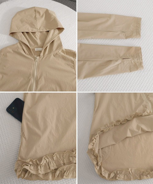Miniministore(ミニミニストア)の「シアパーカー長袖フリルラッシュガード夏服(カーディガン/ボレロ・レディース・ホワイト/ブラック/ベージュ/ライトグリーン/ラベンダー/スモークピンク・FREE)」の8枚目の写真