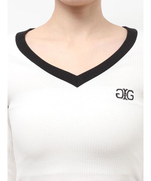 GYDA(ジェイダ)の「SymmetryGYDA Vネックバイカラートップス(Tシャツ/カットソー・レディース・ブラック/オフホワイト・FREE)」の15枚目の写真