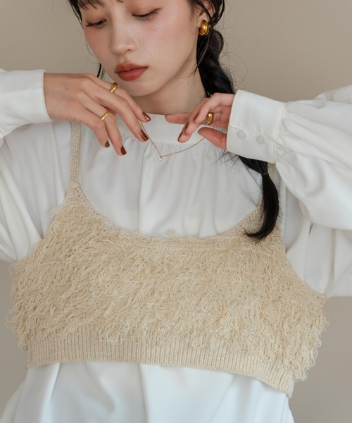 hinari(ヒナリ)の「フリンジリボンニットビスチェ(ベスト・レディース・アイボリー/ブラウン・FREE)」の9枚目の写真