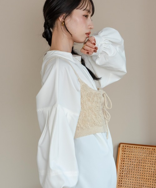 hinari(ヒナリ)の「フリンジリボンニットビスチェ(ベスト・レディース・アイボリー/ブラウン・FREE)」の19枚目の写真