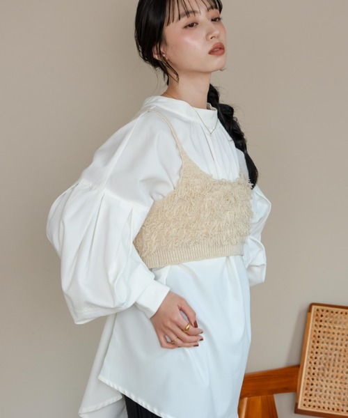 hinari(ヒナリ)の「フリンジリボンニットビスチェ(ベスト・レディース・アイボリー/ブラウン・FREE)」の17枚目の写真