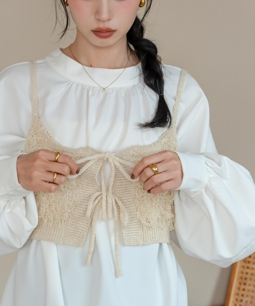 hinari(ヒナリ)の「フリンジリボンニットビスチェ(ベスト・レディース・アイボリー/ブラウン・FREE)」の10枚目の写真