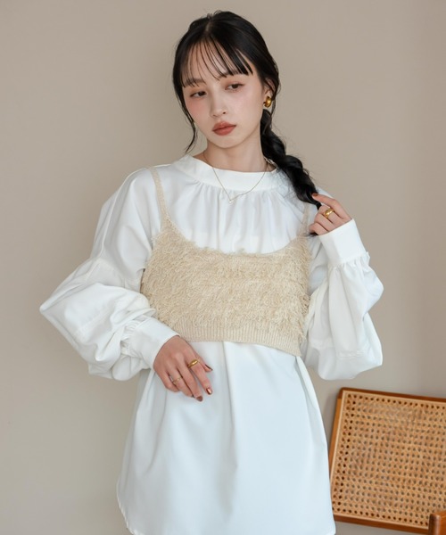 hinari(ヒナリ)の「フリンジリボンニットビスチェ(ベスト・レディース・アイボリー/ブラウン・FREE)」の11枚目の写真