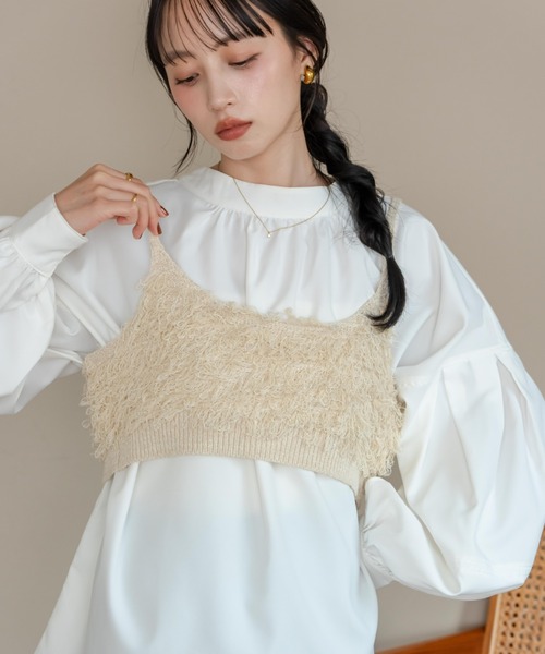 hinari(ヒナリ)の「フリンジリボンニットビスチェ(ベスト・レディース・アイボリー/ブラウン・FREE)」の4枚目の写真