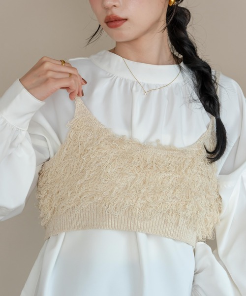 hinari(ヒナリ)の「フリンジリボンニットビスチェ(ベスト・レディース・アイボリー/ブラウン・FREE)」の12枚目の写真