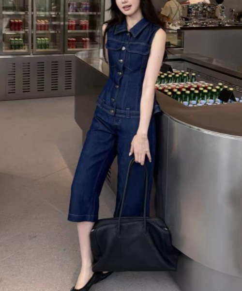 semplice（センプリチェ）の「デニムセットアップ（セットアップ・レディース・ブルー・S/L/M）」の4枚目の写真