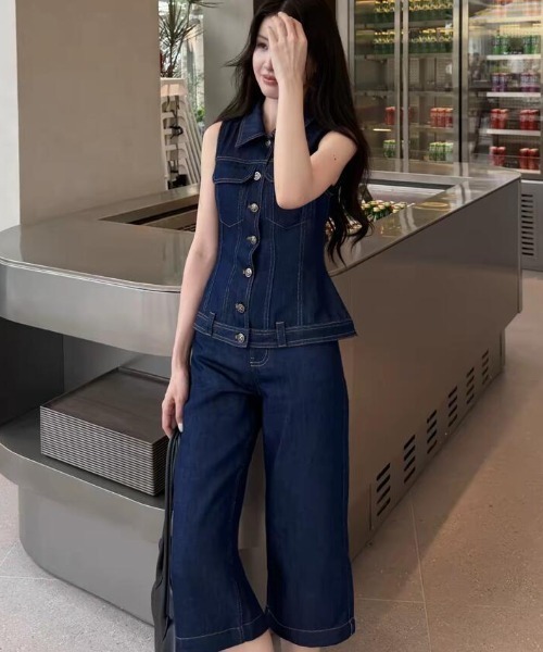 semplice（センプリチェ）の「デニムセットアップ（セットアップ・レディース・ブルー・S/L/M）」の5枚目の写真