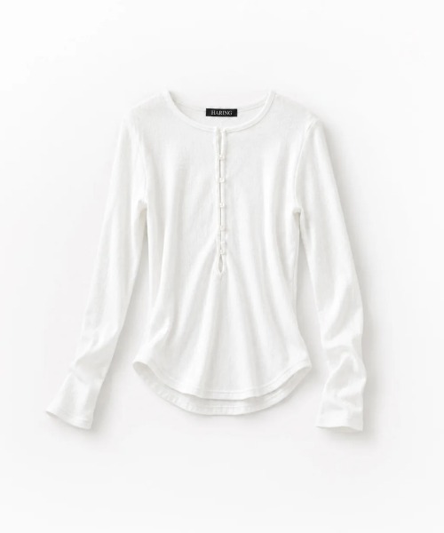 CANAL JEAN(キャナルジーン)の「HARING フライスヘンリーロングTシャツ(Tシャツ/カットソー・レディース・カーキ/ホワイト・ONE SIZE)」の15枚目の写真