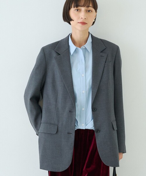 Rouge vif(ルージュヴィフ)の「ウール混ストレッチツイルシングルテーラージャケット(テーラードジャケット・レディース・グレー/ストライプ・38/36)」の2枚目の写真