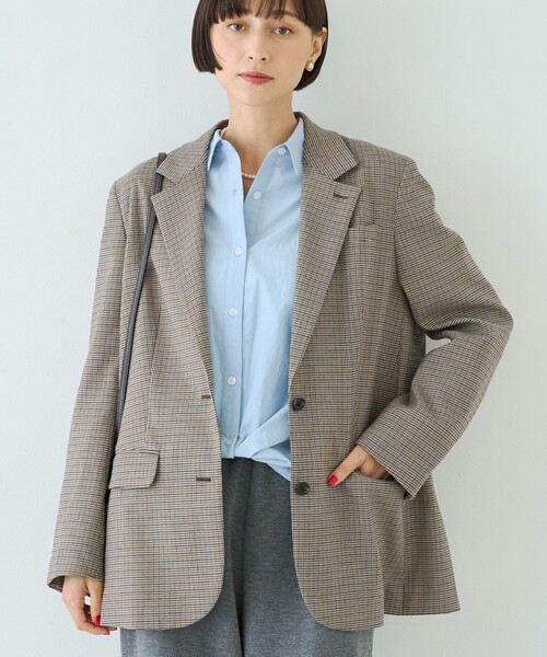 Rouge vif(ルージュヴィフ)の「ウール混ストレッチツイルシングルテーラージャケット(テーラードジャケット・レディース・グレー/ストライプ・38/36)」の1枚目の写真