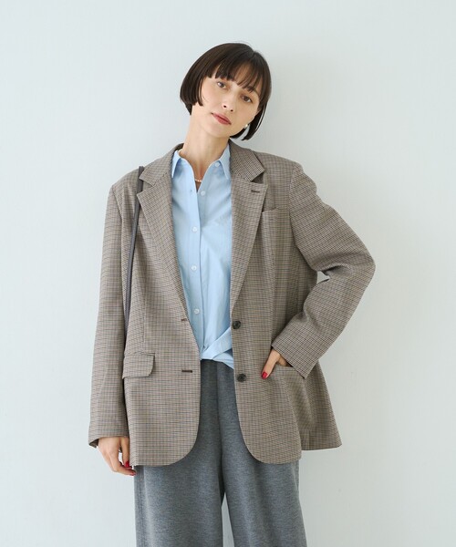 Rouge vif(ルージュヴィフ)の「ウール混ストレッチツイルシングルテーラージャケット(テーラードジャケット・レディース・グレー/ストライプ・38/36)」の11枚目の写真