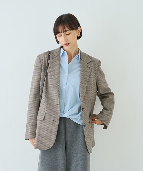 Rouge vif(ルージュヴィフ)の「ウール混ストレッチツイルシングルテーラージャケット(テーラードジャケット・レディース・グレー/ストライプ・38/36)」の10枚目の写真
