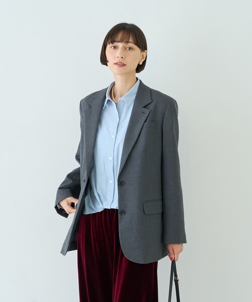 Rouge vif(ルージュヴィフ)の「ウール混ストレッチツイルシングルテーラージャケット(テーラードジャケット・レディース・グレー/ストライプ・38/36)」の5枚目の写真