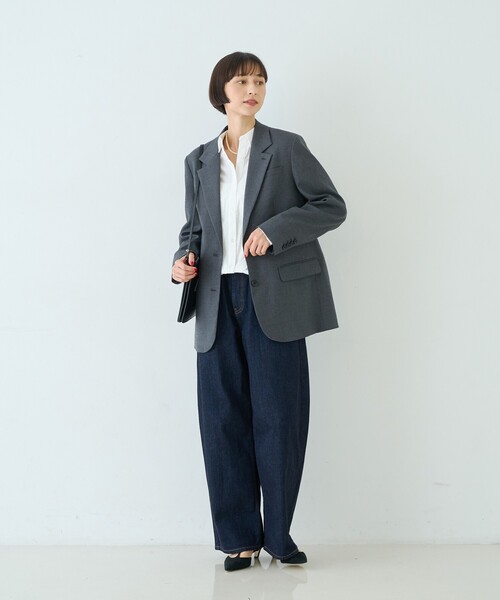 Rouge vif(ルージュヴィフ)の「ウール混ストレッチツイルシングルテーラージャケット(テーラードジャケット・レディース・グレー/ストライプ・38/36)」の14枚目の写真