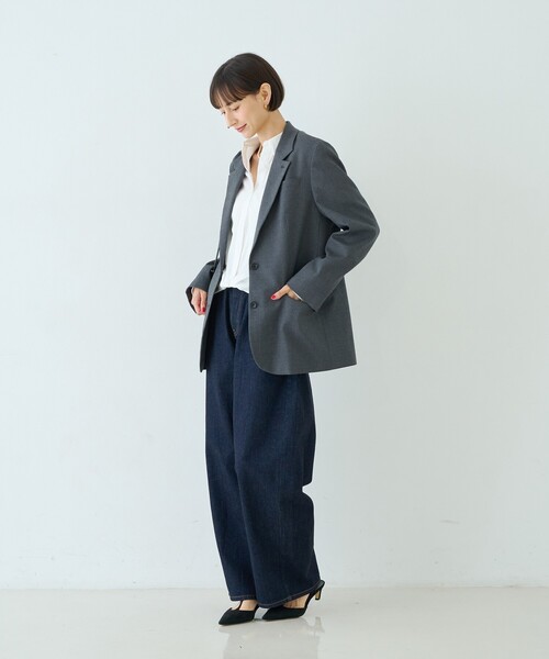 Rouge vif(ルージュヴィフ)の「ウール混ストレッチツイルシングルテーラージャケット(テーラードジャケット・レディース・グレー/ストライプ・38/36)」の4枚目の写真