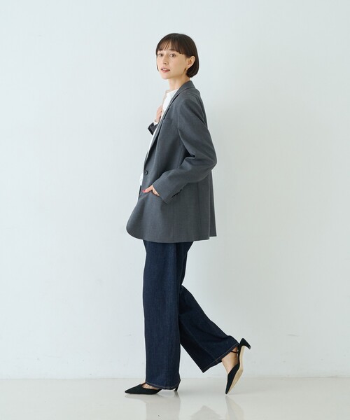 Rouge vif(ルージュヴィフ)の「ウール混ストレッチツイルシングルテーラージャケット(テーラードジャケット・レディース・グレー/ストライプ・38/36)」の3枚目の写真