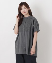 スモッキング刺繍入りデニムチュニックシャツ