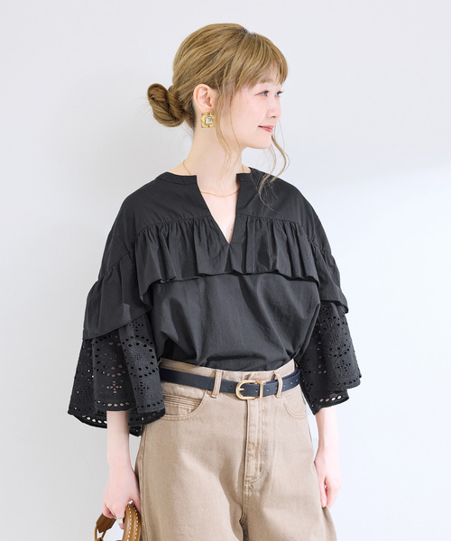 B.C STOCK(ベーセーストック)の「ウォッシャブル / カットレースブラウス(シャツ/ブラウス・レディース・ブラック/ホワイト/ブラウン・FREE)」の18枚目の写真