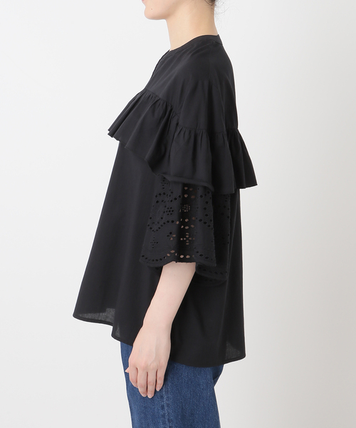B.C STOCK(ベーセーストック)の「ウォッシャブル / カットレースブラウス(シャツ/ブラウス・レディース・ブラック/ホワイト/ブラウン・FREE)」の4枚目の写真