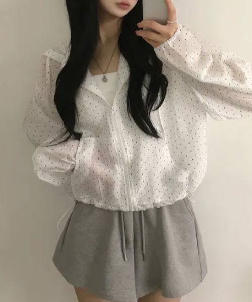 Vipoa(ヴィポア)の「ドットシアーパーカー(ブルゾン・レディース・ブルー/ホワイト・FREE)」の17枚目の写真