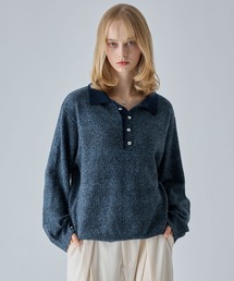 VELNUS（ベルナス）の「【VELNUS】Silver Button Contrast Melange Knit Polo Shirt / シルバーボタン配色メランジニットポロシャツ（ニット/セーター・メンズ）」