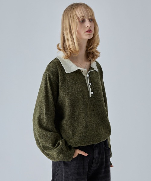 VELNUS(ベルナス)の「【VELNUS】Silver Button Contrast Melange Knit Polo Shirt / シルバーボタン配色メランジニットポロシャツ(ニット/セーター・メンズ・ブルー/カーキ/チャコールグレー・M/S/L)」の11枚目の写真
