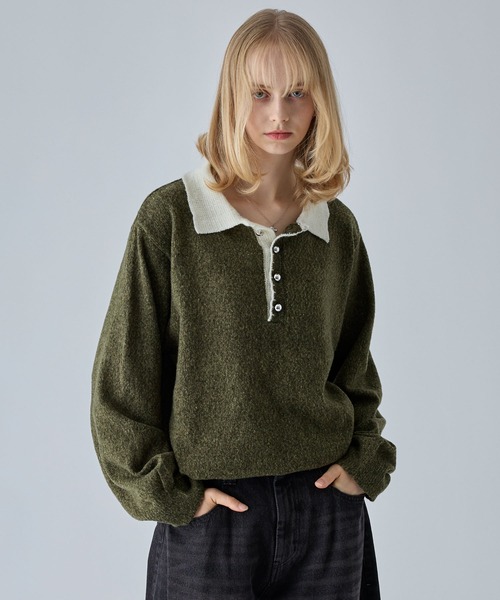 VELNUS(ベルナス)の「【VELNUS】Silver Button Contrast Melange Knit Polo Shirt / シルバーボタン配色メランジニットポロシャツ(ニット/セーター・メンズ・ブルー/カーキ/チャコールグレー・M/S/L)」の12枚目の写真