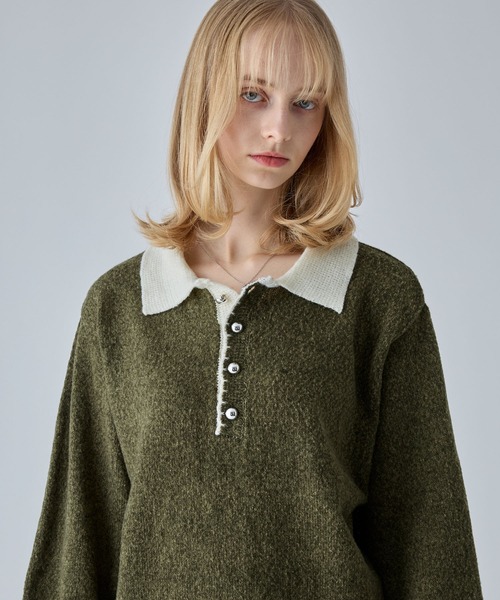 VELNUS(ベルナス)の「【VELNUS】Silver Button Contrast Melange Knit Polo Shirt / シルバーボタン配色メランジニットポロシャツ(ニット/セーター・メンズ・ブルー/カーキ/チャコールグレー・M/S/L)」の15枚目の写真