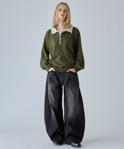 VELNUS(ベルナス)の「【VELNUS】Silver Button Contrast Melange Knit Polo Shirt / シルバーボタン配色メランジニットポロシャツ(ニット/セーター・メンズ・ブルー/カーキ/チャコールグレー・M/S/L)」の17枚目の写真