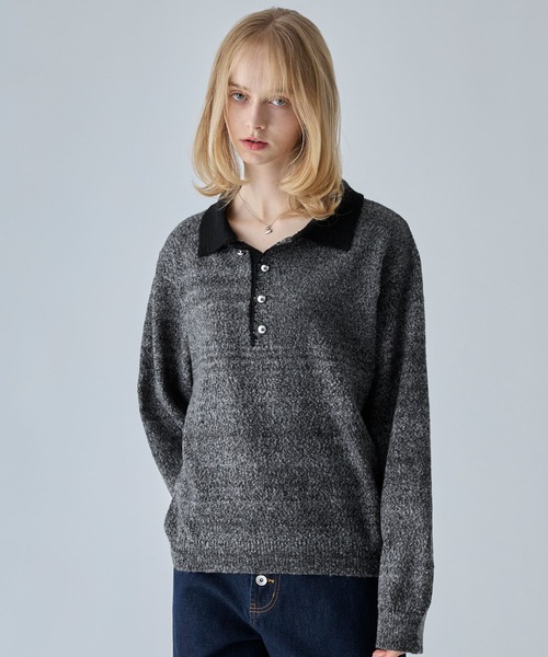 VELNUS(ベルナス)の「【VELNUS】Silver Button Contrast Melange Knit Polo Shirt / シルバーボタン配色メランジニットポロシャツ(ニット/セーター・メンズ・ブルー/カーキ/チャコールグレー・M/S/L)」の20枚目の写真