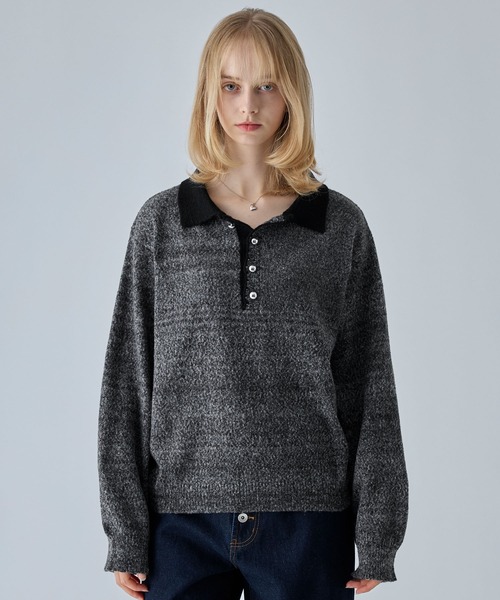 VELNUS(ベルナス)の「【VELNUS】Silver Button Contrast Melange Knit Polo Shirt / シルバーボタン配色メランジニットポロシャツ(ニット/セーター・メンズ・ブルー/カーキ/チャコールグレー・M/S/L)」の21枚目の写真
