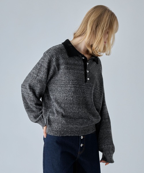 VELNUS(ベルナス)の「【VELNUS】Silver Button Contrast Melange Knit Polo Shirt / シルバーボタン配色メランジニットポロシャツ(ニット/セーター・メンズ・ブルー/カーキ/チャコールグレー・M/S/L)」の22枚目の写真