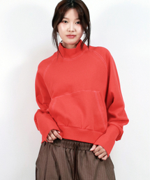 HIGH-NECK CROP STITCH RAGLAN SWEATSHIRT -  Red