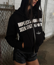 Romantic Graphic Zip Up Hoodie - Black