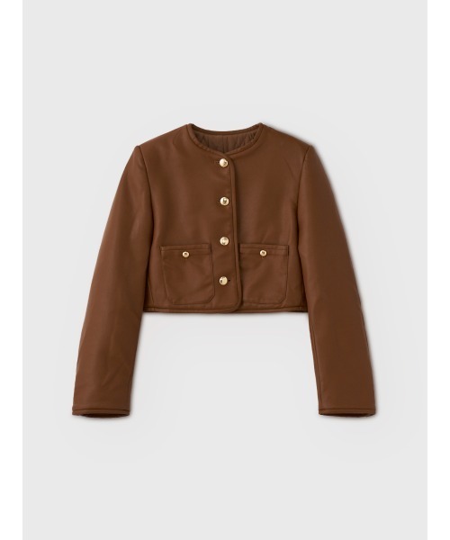EIMY ISTOIRE(エイミーイストワール)の「EM GOLD BUTTON LEATHER JACKET(ノーカラージャケット・レディース・ブラック/キャメル・38/36)」の2枚目の写真