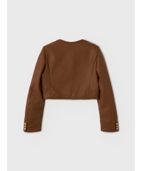 EIMY ISTOIRE(エイミーイストワール)の「EM GOLD BUTTON LEATHER JACKET(ノーカラージャケット・レディース・ブラック/キャメル・38/36)」の6枚目の写真