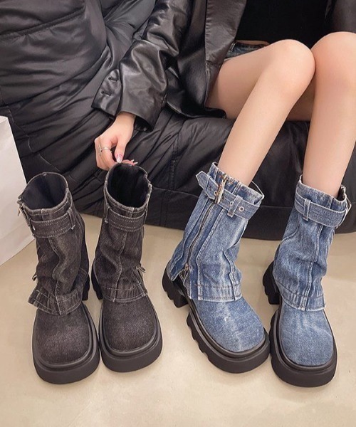 AVYL（アヴィル）の「デニム厚底ショートブーツ（ブーツ・レディース・ブルー/ブラック・M/S/L）」の3枚目の写真