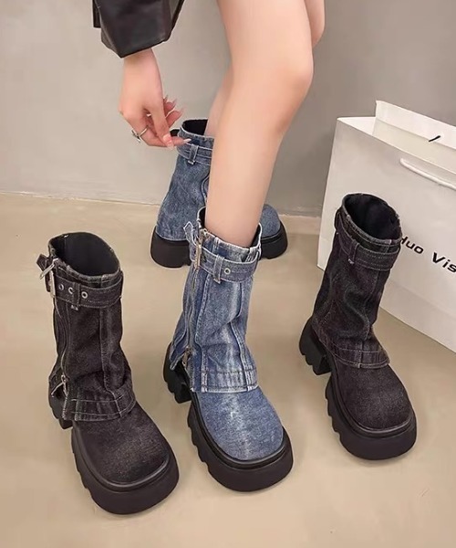 AVYL（アヴィル）の「デニム厚底ショートブーツ（ブーツ・レディース・ブルー/ブラック・M/S/L）」の20枚目の写真