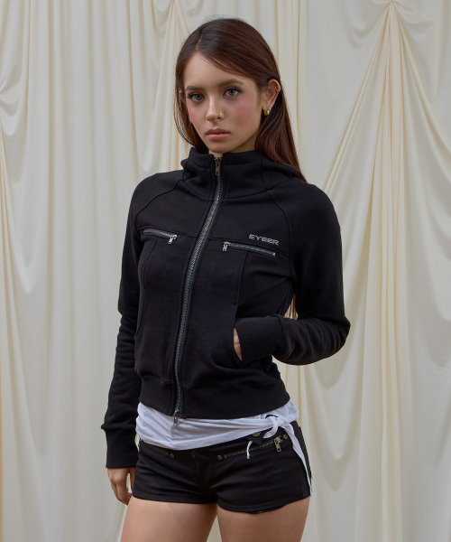 EYEER(イワイイアル)の「モックネックスリットフードジップアップ - ブラック(パーカー・レディース・その他・SMALL)」の1枚目の写真