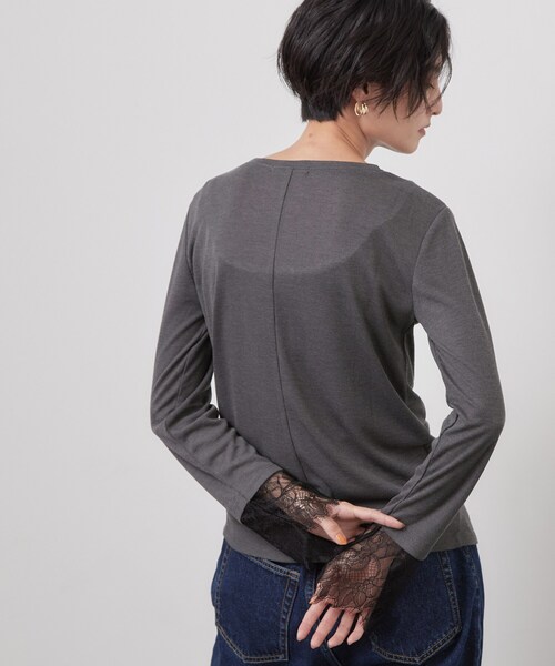 OPAQUE.CLIP（オペークドットクリップ）の「袖口レース／ドットチュール切替トップス【洗濯機OK】（Tシャツ/カットソー・レディース・グレー/ブラック系/チャコール/チャコールグレー・42/40/38）」の3枚目の写真
