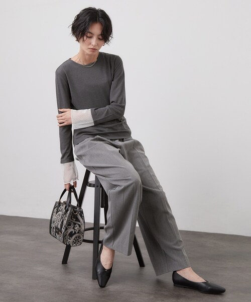 OPAQUE.CLIP（オペークドットクリップ）の「袖口レース／ドットチュール切替トップス【洗濯機OK】（Tシャツ/カットソー・レディース・グレー/ブラック系/チャコール/チャコールグレー・42/40/38）」の20枚目の写真