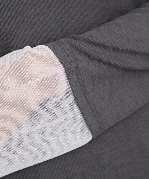 OPAQUE.CLIP（オペークドットクリップ）の「袖口レース／ドットチュール切替トップス【洗濯機OK】（Tシャツ/カットソー・レディース・グレー/ブラック系/チャコール/チャコールグレー・42/40/38）」の14枚目の写真