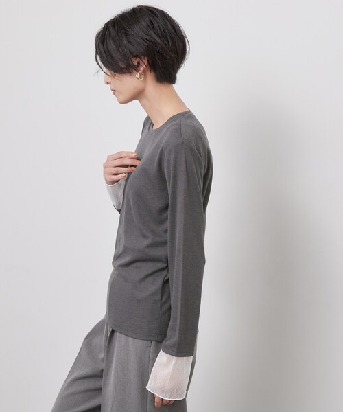 OPAQUE.CLIP（オペークドットクリップ）の「袖口レース／ドットチュール切替トップス【洗濯機OK】（Tシャツ/カットソー・レディース・グレー/ブラック系/チャコール/チャコールグレー・42/40/38）」の9枚目の写真