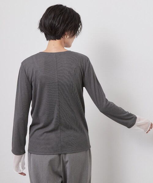 OPAQUE.CLIP（オペークドットクリップ）の「袖口レース／ドットチュール切替トップス【洗濯機OK】（Tシャツ/カットソー・レディース・グレー/ブラック系/チャコール/チャコールグレー・42/40/38）」の10枚目の写真