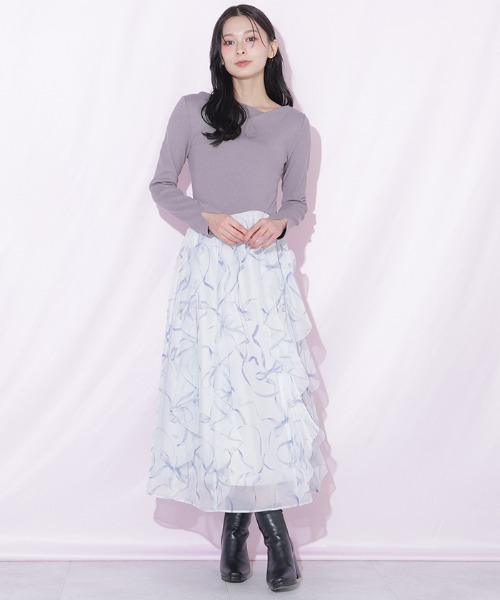 JILL by JILL STUART(ジルバイジルスチュアート)の「リボンプリントニットドッキングワンピース(ワンピース・レディース・グレー/グレー系その他/ピンク・FREE)」の2枚目の写真