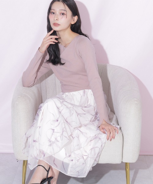 JILL by JILL STUART(ジルバイジルスチュアート)の「リボンプリントニットドッキングワンピース(ワンピース・レディース・グレー/グレー系その他/ピンク・FREE)」の6枚目の写真
